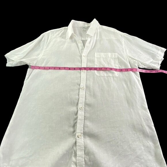 AMIANI 100% Linen Shirt Short Sleeve Button Front Collard White L 77-32 - Picture 3 of 9